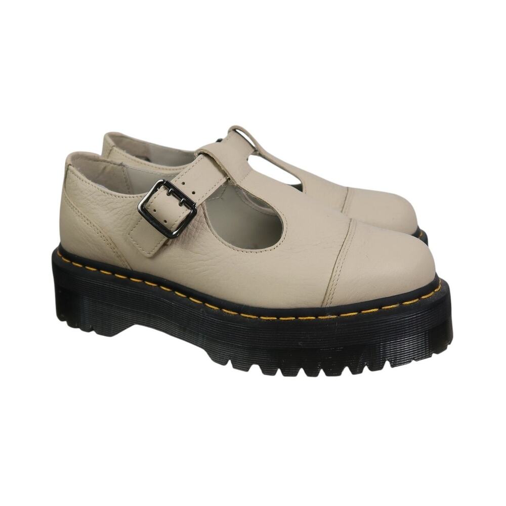 Dr. Martens Bethan Mary-Jane Beige Pisa Leather Platform Lug Sole Shoes 9